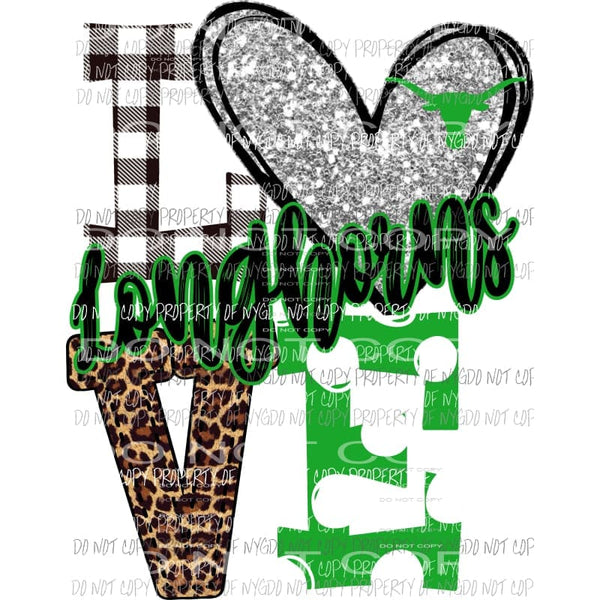 Longhorns love polka dot green Sublimation transfers Heat Transfer