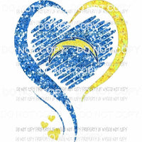 Los Angeles Chargers heart blue gold glitter Sublimation transfers Heat Transfer