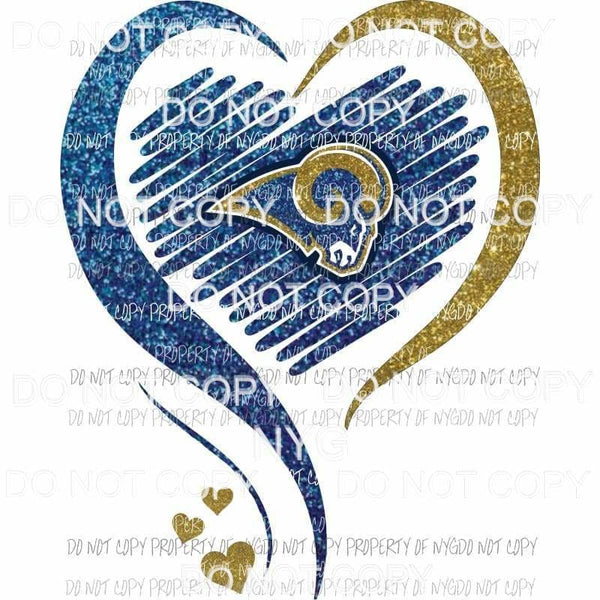 Los Angeles Rams heart blue gold glitter Sublimation transfers Heat Transfer