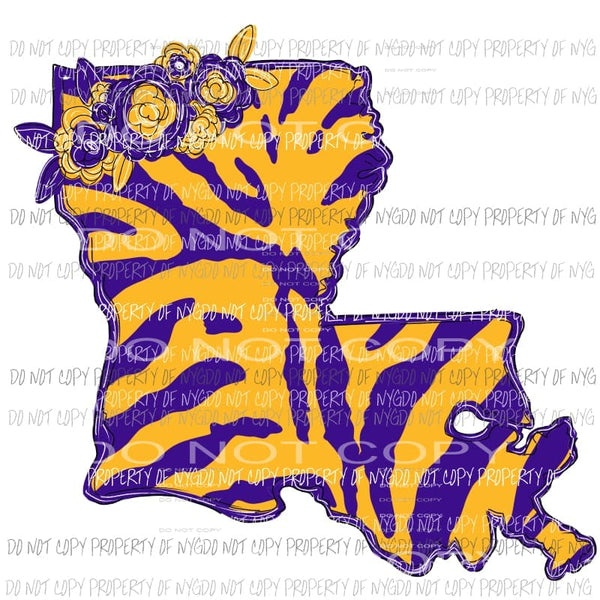 Louisiana State outline strips flowers purple gold Sublimation transfers Heat Transfer