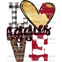 LOVE Aggies Texas state maroon gold heart leopard polka dot Sublimation transfers Heat Transfer