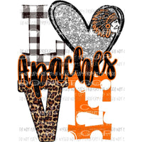 LOVE Apaches Indian head orange and silver heart leopard polka dot Sublimation transfers Heat Transfer