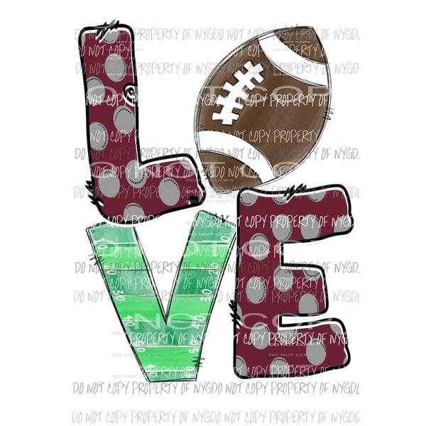 Love Football Maroon Grey hand drawn Sublimation transfers Heat Transfer