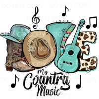 Love My County Music Cowboy Boots Hat Guitar Turquoise 