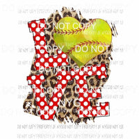 Love Softball red leopard Sublimation transfers Heat Transfer