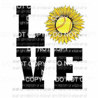 Love Softball sunflower Sublimation transfers Heat Transfer