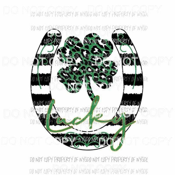 Lucky horseshoe #2 green leopard shamrock Sublimation transfers Heat Transfer