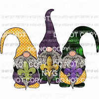 Mardi Gras Gnomes #3 holding fleur de lis purple gold green polka dots Sublimation transfers Heat Transfer