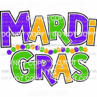 Mardi Gras word art #1 orange green blue beads Sublimation transfers Heat Transfer