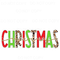 Merry Christmas Red Green Leopard Gold Glitter Letters #1174