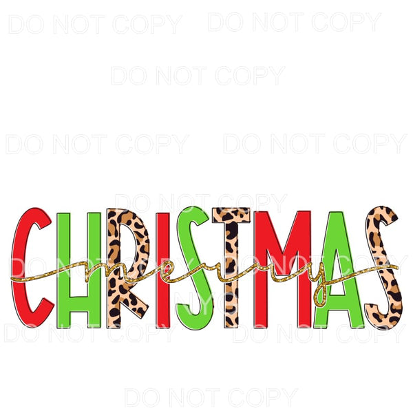 Merry Christmas Red Green Leopard Gold Glitter Letters #1174