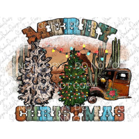 Merry Christmas Wood Letters Leopard Green Trees Lighs Truck