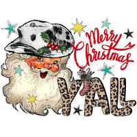 Merry Christmas Y’all Leopard Santa Cow Print Cowboy Hat 