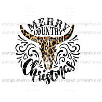 Merry Country Christmas Bull Skull leopard Sublimation transfers Heat Transfer