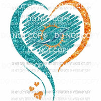 Miami Dolphins heart aqua orange glitter Sublimation transfers Heat Transfer