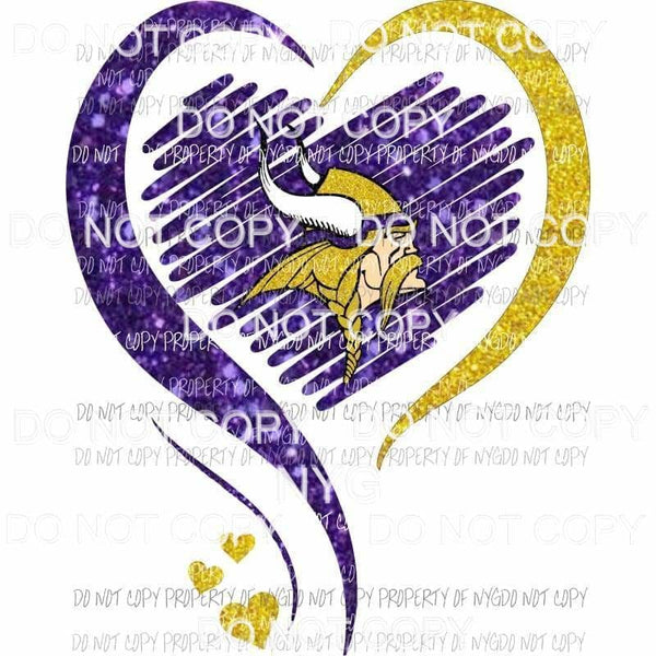 Minnesota Vikings heart purple gold glitter Sublimation transfers Heat Transfer