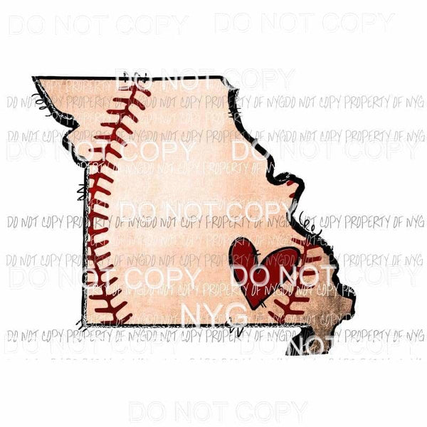 Missouri Baseball state outline red heart Sublimation transfers Heat Transfer