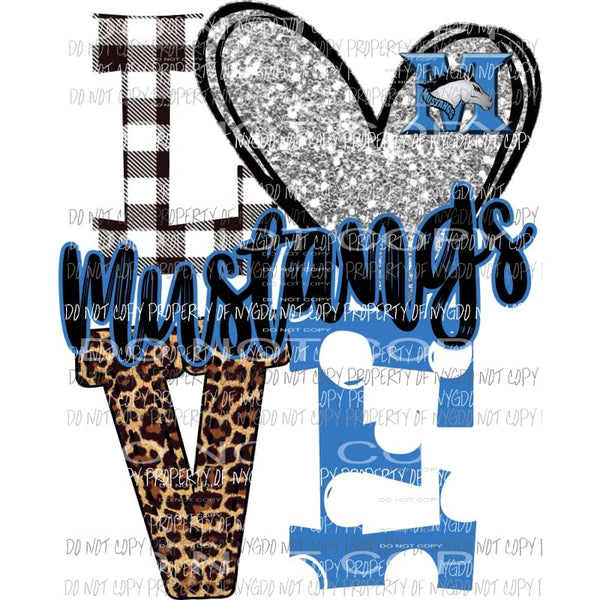 Mustangs M horse Turquoise love polka dot silver heart Sublimation transfers Heat Transfer