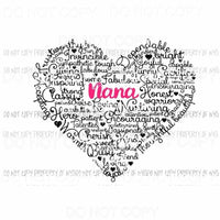 Nana Heart pink words Sublimation transfers Heat Transfer