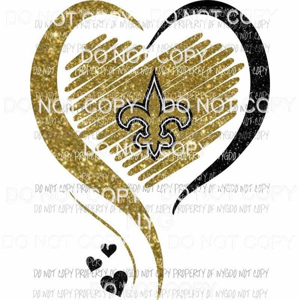 New Orleans Saints heart gold black glitter Sublimation transfers Heat Transfer