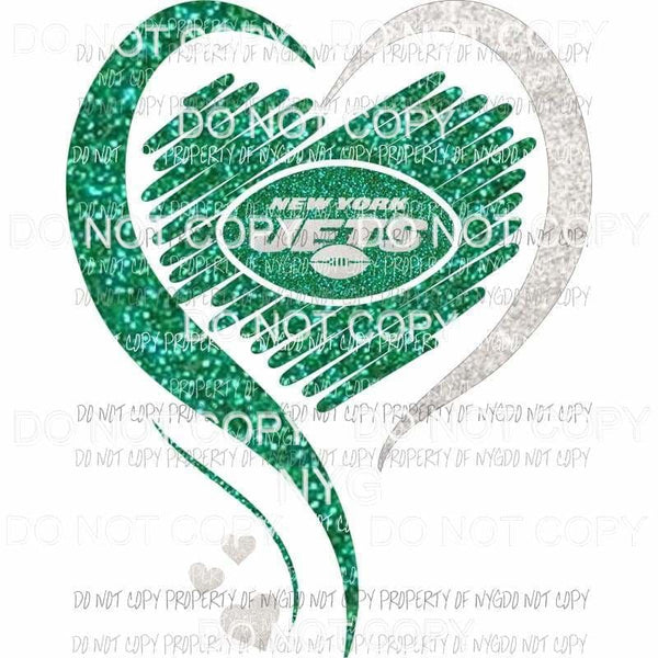 New York Jets heart green silver glitter Sublimation transfers Heat Transfer