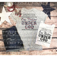 One Nation Under God red white and blue Sublimation transfers Heat Transfer