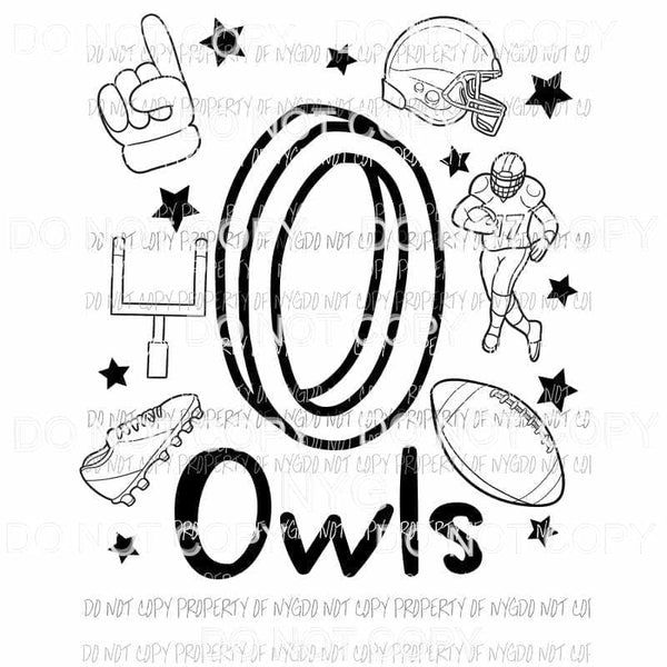 Owls football spirit doodle Sublimation transfers Heat Transfer