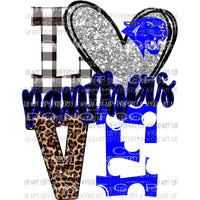 Panthers face Royal Blue and silver heart love polka dot Sublimation transfers Heat Transfer