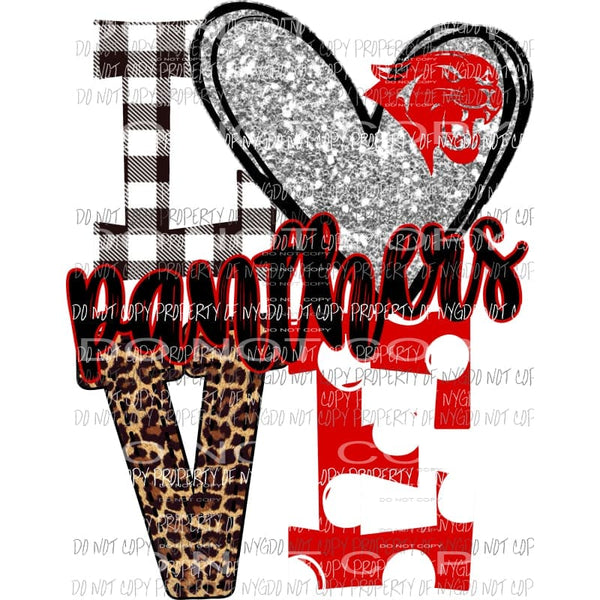 Panthers love polka dot cat red and silver heart Sublimation transfers Heat Transfer