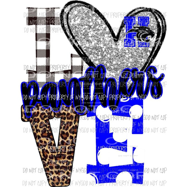 Panthers love polka dot heart H cat royal blue silver Sublimation transfers Heat Transfer