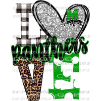 Panthers M Green and Silver heart love polka dot Sublimation transfers Heat Transfer