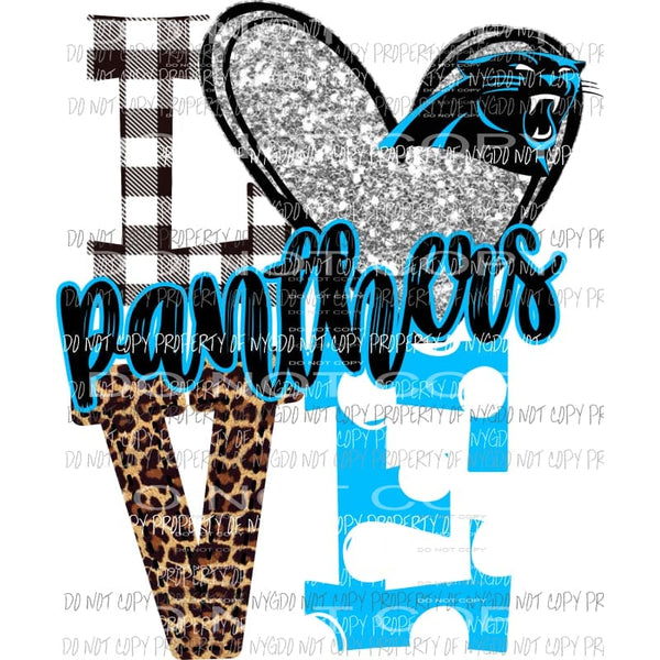 Panthers turquoise head and silver heart love polka dot Sublimation transfers Heat Transfer