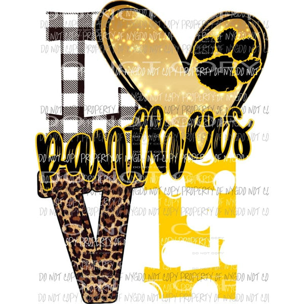 Panthers yellow and gold heart love polka dot paw print Sublimation transfers Heat Transfer