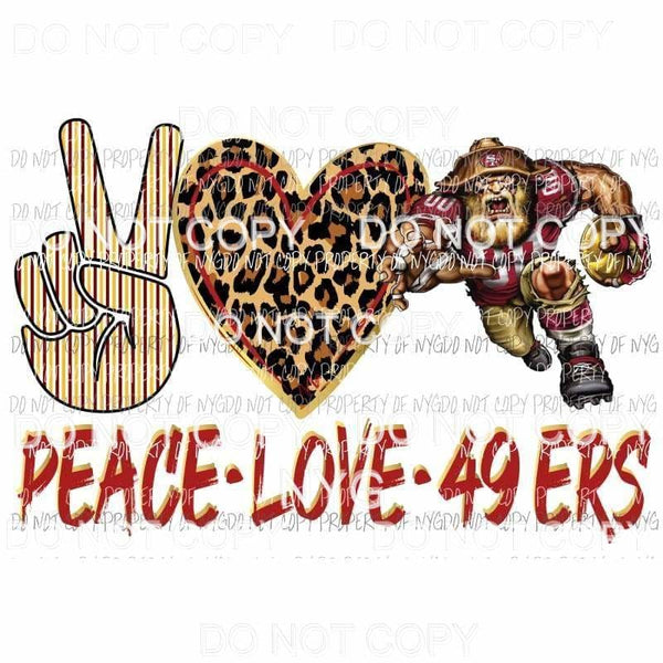 Peace Love 49ers #3 leopard SF running mascot Sublimation transfers Heat Transfer