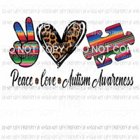 Peace Love Autism Awareness serape leopard heart Sublimation transfers Heat Transfer