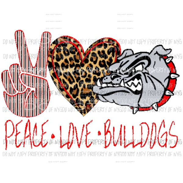 peace love bulldogs red black Sublimation transfers Heat Transfer