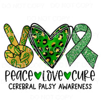 Peace Love Cure Cerebral Palsy Awareness Green Gold Leopard 