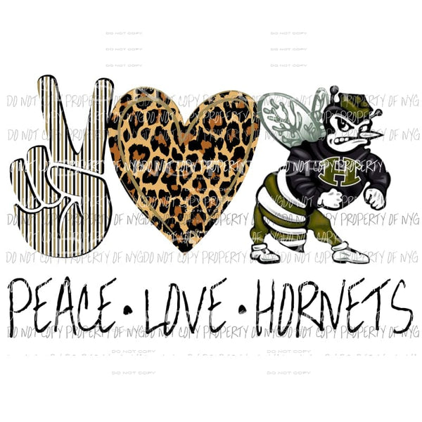 Peace Love Hornets Black and gold custom Sublimation transfers Heat Transfer