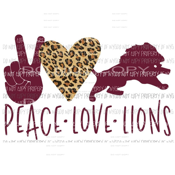 Peace Love Lions 2 school mascot Sublimation transfers Heat Transfer