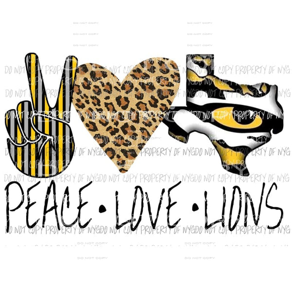 Peace Love Lions Black gold texas Sublimation transfers Heat Transfer