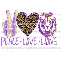 Peace Love Lions Purple and gold Sublimation transfers Heat Transfer