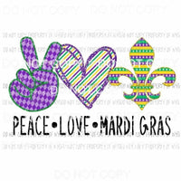Peace Love Mardi Gras fleur de lis Sublimation transfers Heat Transfer