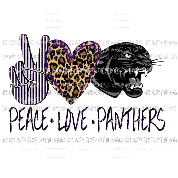 Peace Love Panthers Black Purple Sublimation transfers Heat Transfer