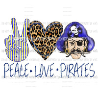 Peace Love Pirates blue and yellow 1 Sublimation transfers Heat Transfer