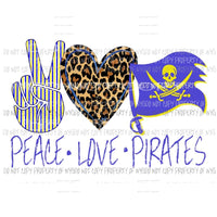 Peace Love Pirates Flag Blue Gold yellow school Sublimation transfers Heat Transfer