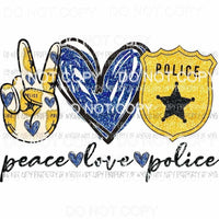 Peace Love Police badge blue heart Sublimation transfers Heat Transfer