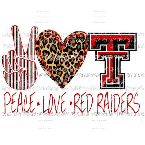 Peace Love Red Raiders Texas tech Sublimation transfers Heat Transfer