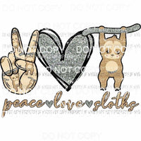 Peace Love Sloths silver heart Sublimation transfers Heat Transfer