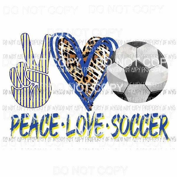 Peace Love Soccer #1 blue yellow leopard Sublimation transfers Heat Transfer