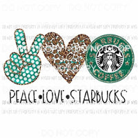 Peace Love Starbucks #2 leopard heart cup with straw Sublimation transfers Heat Transfer